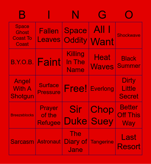 Zach's Mothafuckin Mixxx: A New Dope (Set of songs) Bingo Card