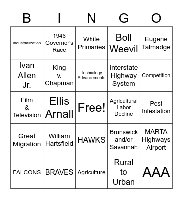 SS8H10 Bingo Card
