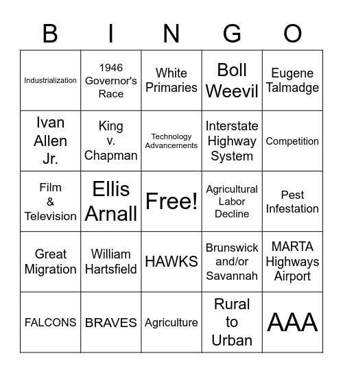 SS8H10 Bingo Card