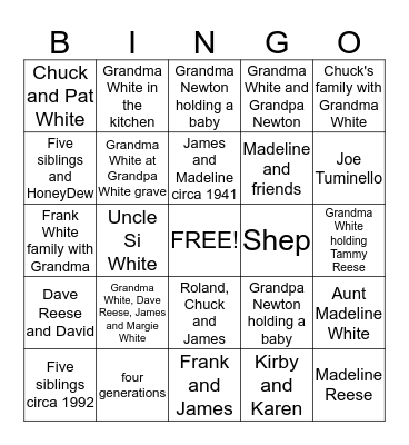 White Family Bingo Card
