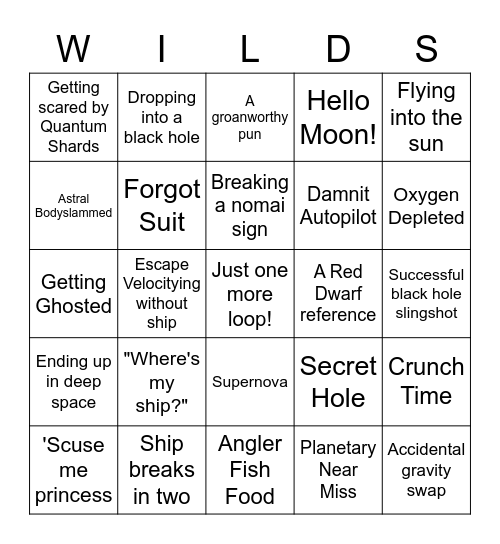 DVDSmith Outer Wilds Bingo Card