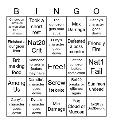 T9I Dungeon Run Bingo (During Session) Bingo Card