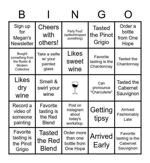 Painting Workshop | Wine & Charcuterie Edition Bingo Card