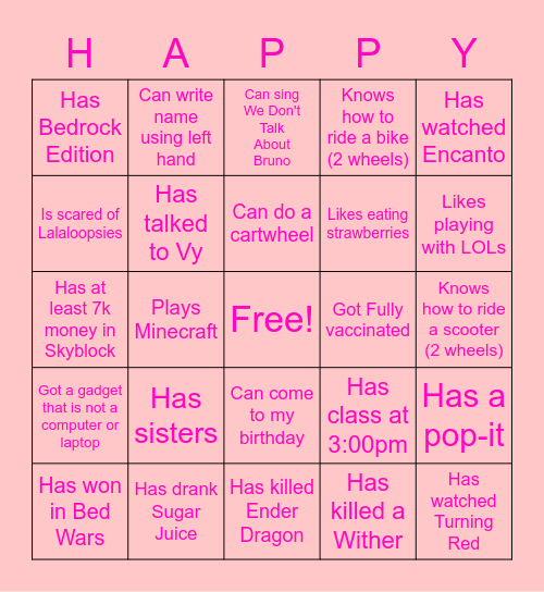 Stuff Bingo Card