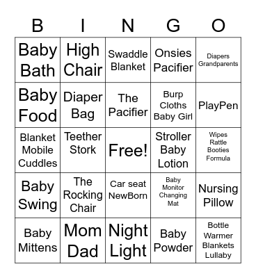 Baby Shower Bingo Card