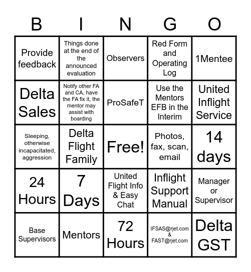 Mentor Bingo Card