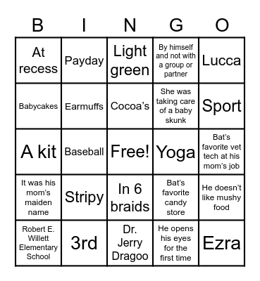 A Boy Called Bat Bingo Card