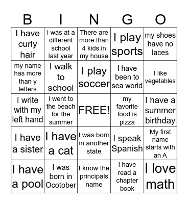 Get to know you Bingo Card