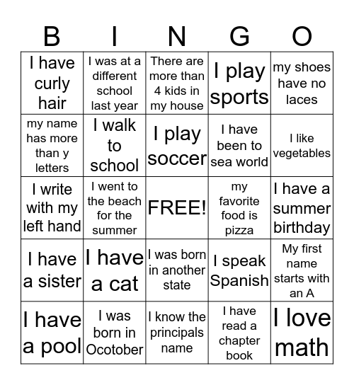 Get to know you Bingo Card