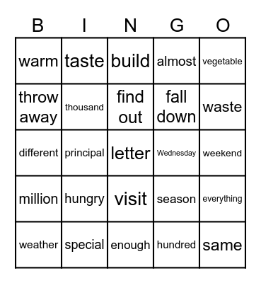 G7 L1-L2 Vocab Bingo Card