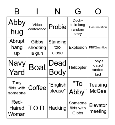 NCIS Party 1 Bingo Card