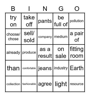 G8 L1 Vocab Bingo Card