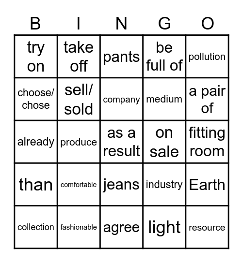 G8 L1 Vocab Bingo Card