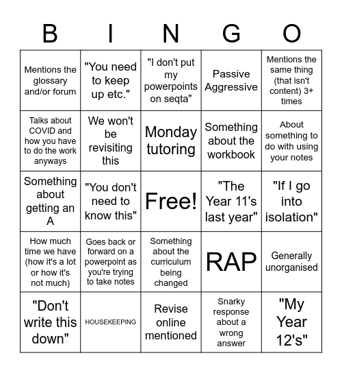 Untitled Bingo Card