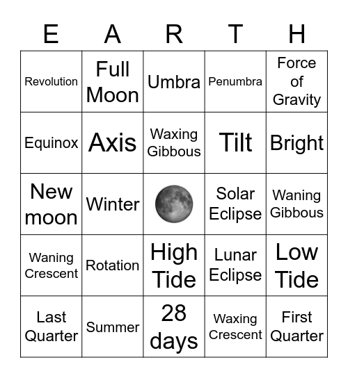 Earth, Sun, Moon Review Bingo Card