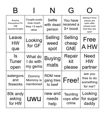 Twatter Bingo Card