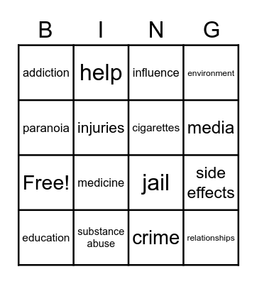 Drug Bingo Card