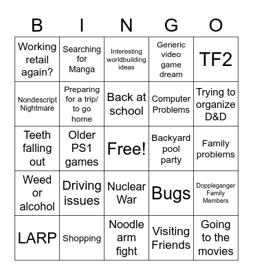 Recurring Dreams Bingo Card