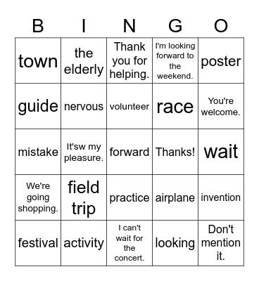 3rd Middle School, Lesson 2&3 Bingo Card