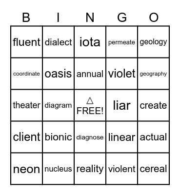 SPIRE Level 7-V/V syllables Bingo Card