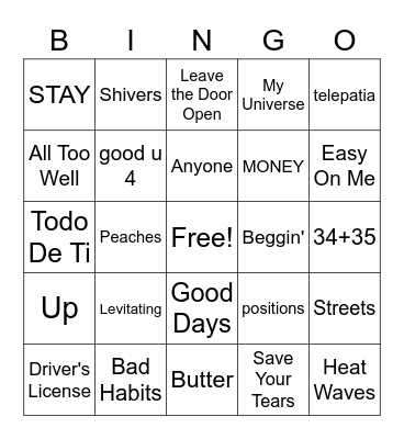 TOP HITS Bingo Card