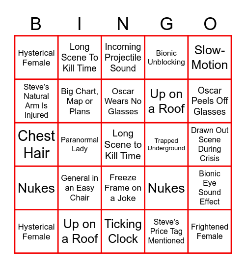 Six Million Dollar Man Bingo Card