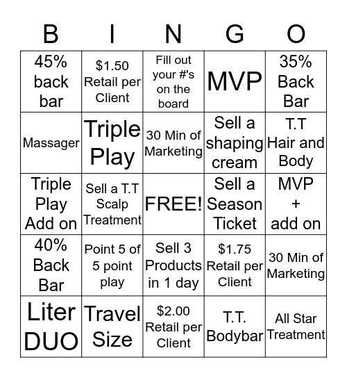 SportClips Bingo Card Bingo Card