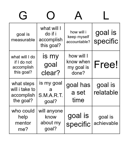 Goals Bingo Card