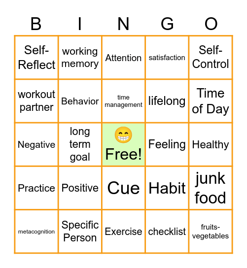 STUDY SKILLS: EF & Habits Bingo Card