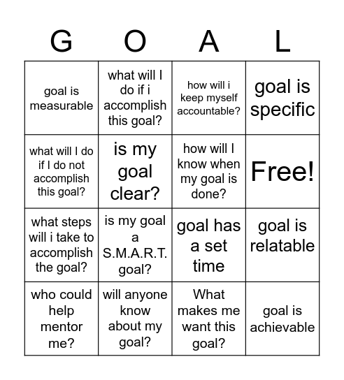 Goals Bingo Card