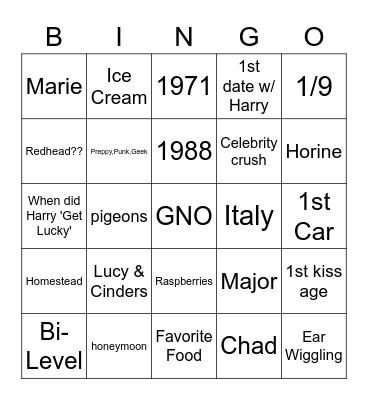 Jen's B-Day Bingo Card