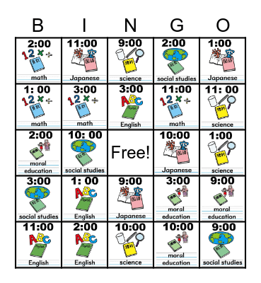 What time does Matthew study math? Bingo Card