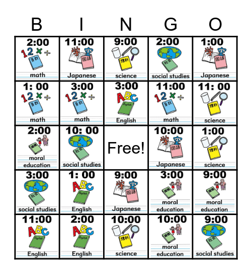 What time does Matthew study math? Bingo Card