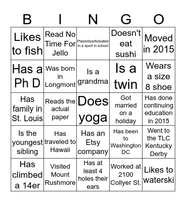 Get to Know Your Friends Bingo Card