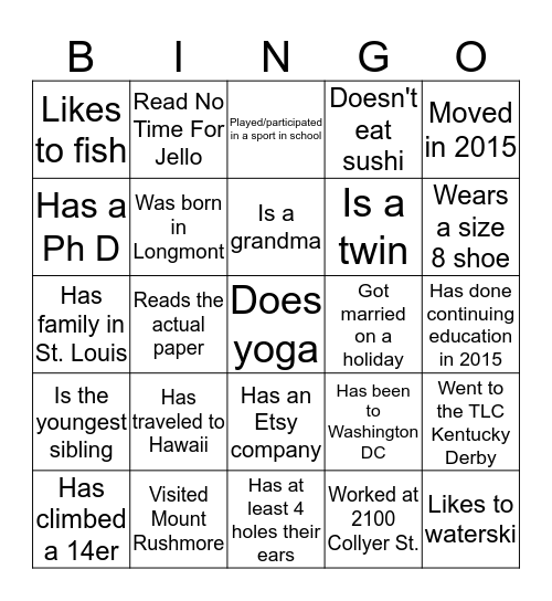 Get to Know Your Friends Bingo Card