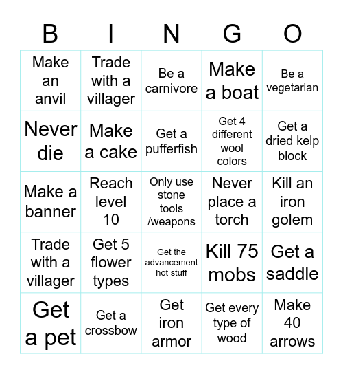 MINECRAFT BINGO Card