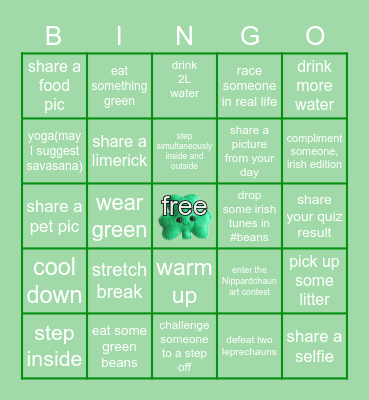 St. Patrick's Day Mini Walkathon Bingo Card