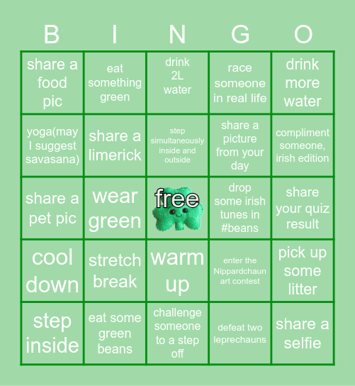 St. Patrick's Day Mini Walkathon Bingo Card