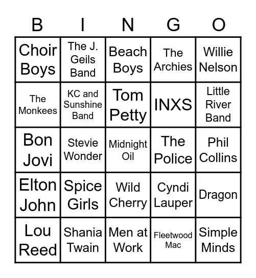 Marcoola Music Trivia Bingo Card