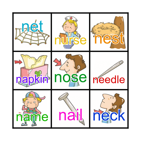 Phonics 1 - N n Bingo Card