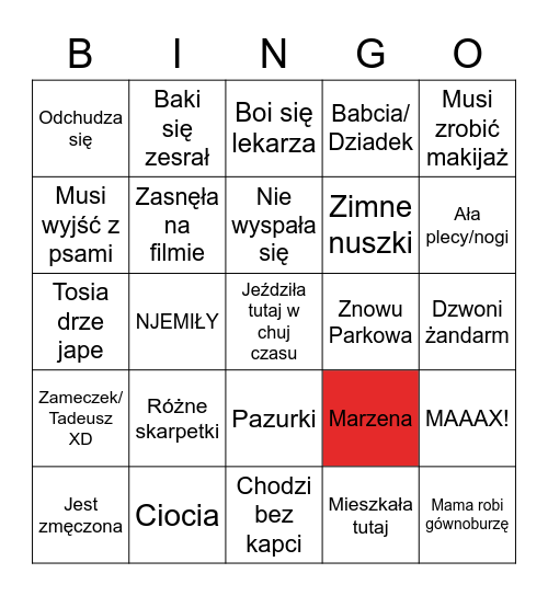 Marlenka Bingo Card