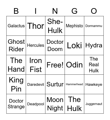 MARVEL BINGO Card