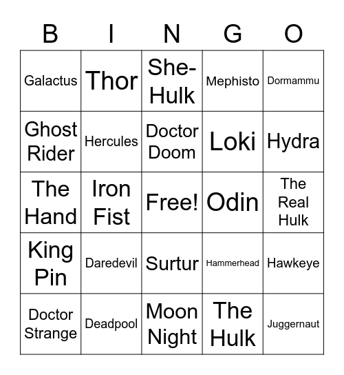 MARVEL BINGO Card