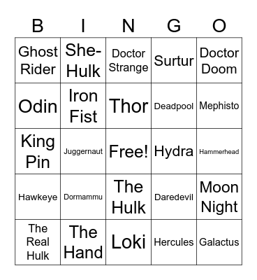 MARVEL BINGO Card