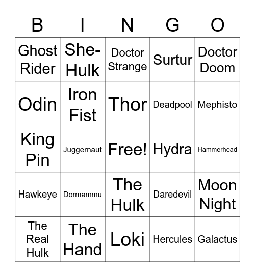 MARVEL BINGO Card