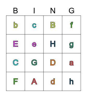 English alphabet Bingo Card