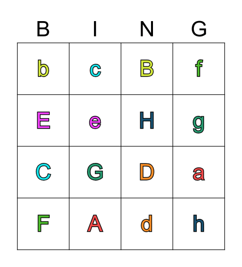 English alphabet Bingo Card