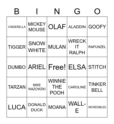 DISNEY BINGO Card