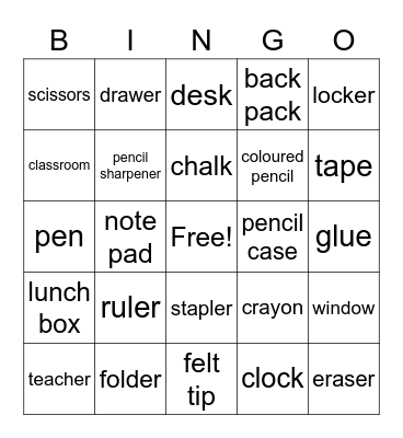 school Bingo Card