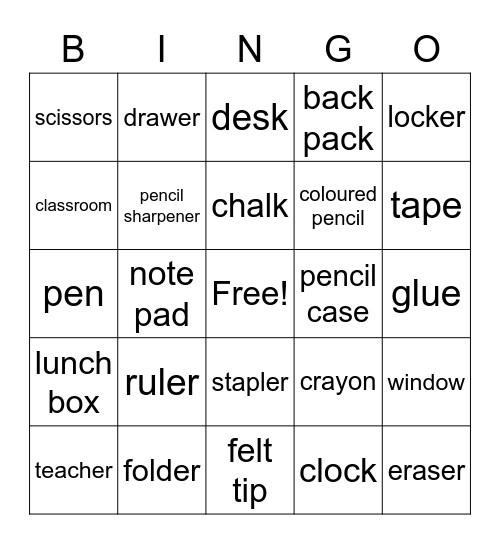 school Bingo Card